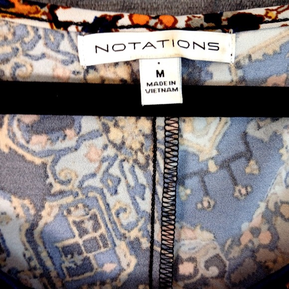 Notations Shirt Womens Medium Boho Floral Abstract Print Keyhole Blouse Top - Picture 3 of 7